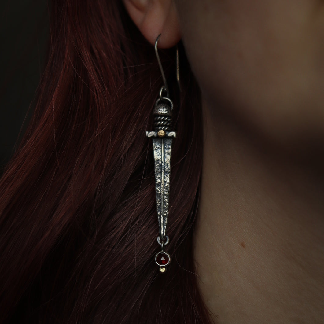 Celtic Sword Earrings With Garnet