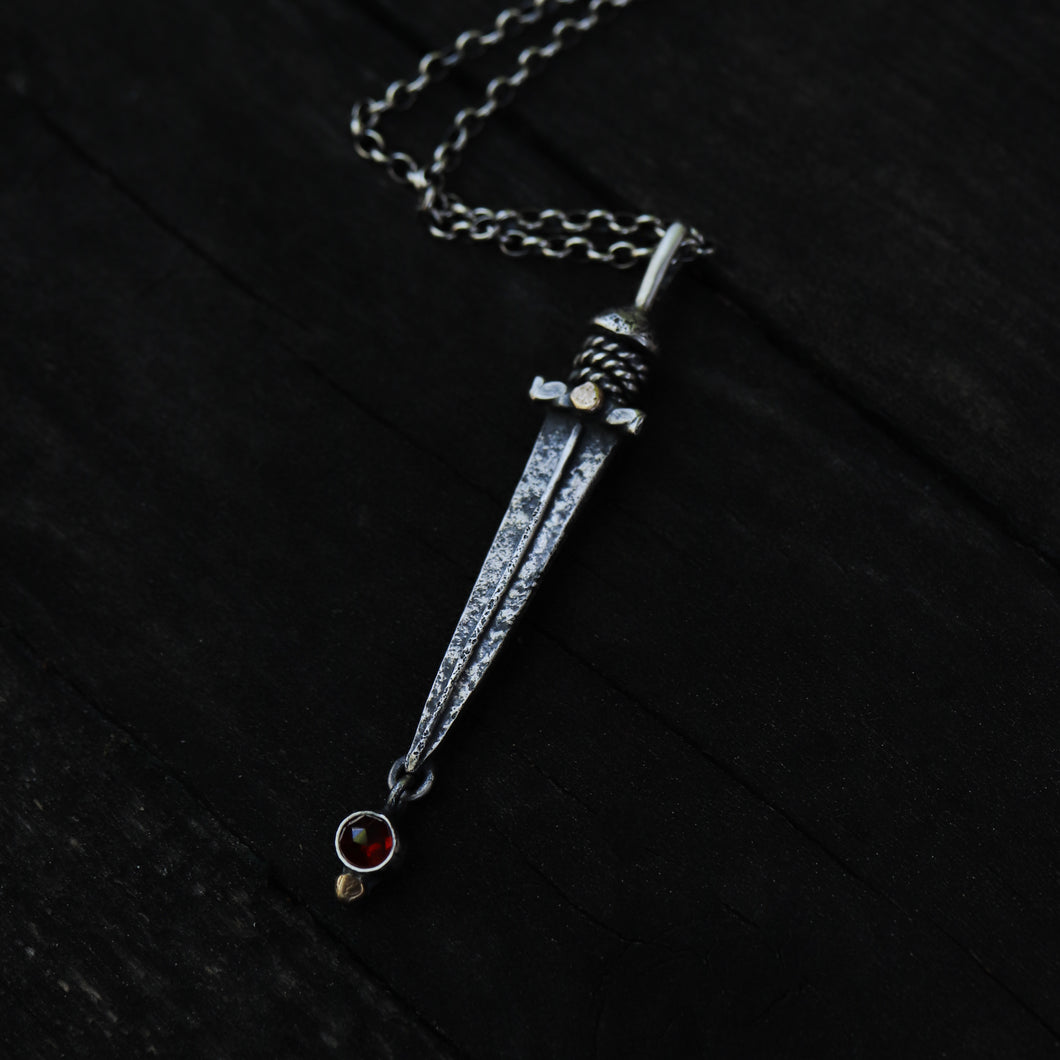 Celtic Sword Necklace With Garnet